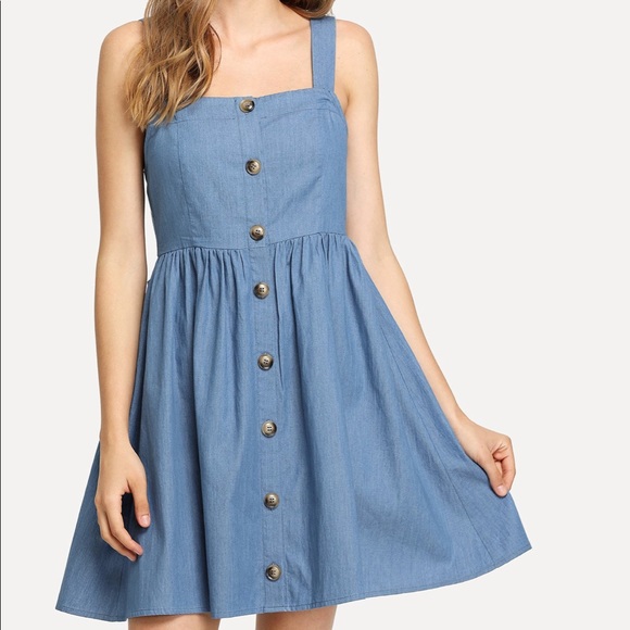 button up denim pinafore dress